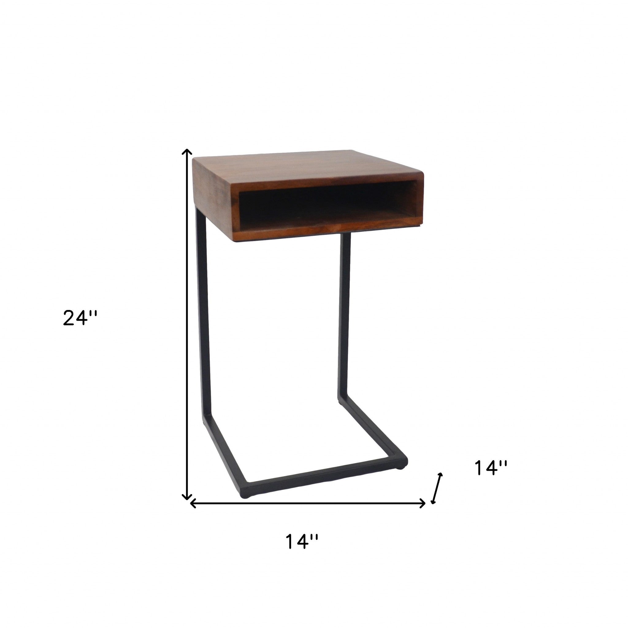 24" Gold And Natural Solid Wood Square End Table-4