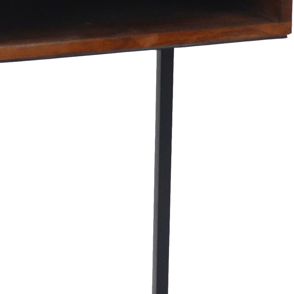 24" Gold And Natural Solid Wood Square End Table-2