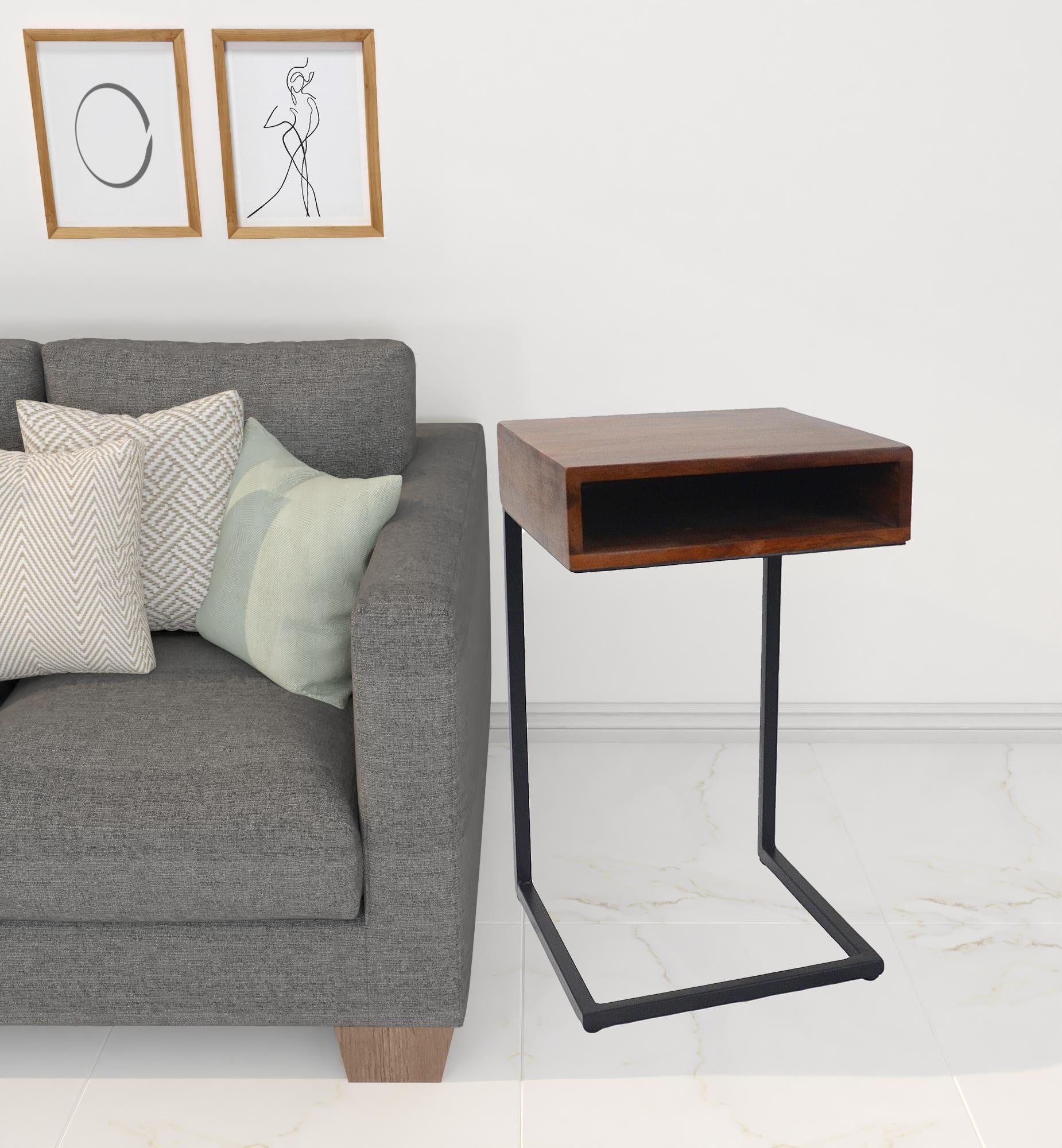 24" Gold And Natural Solid Wood Square End Table-1