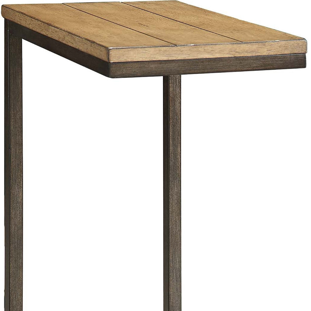 25" Black And Oak Solid Wood Rectangular End Table-4