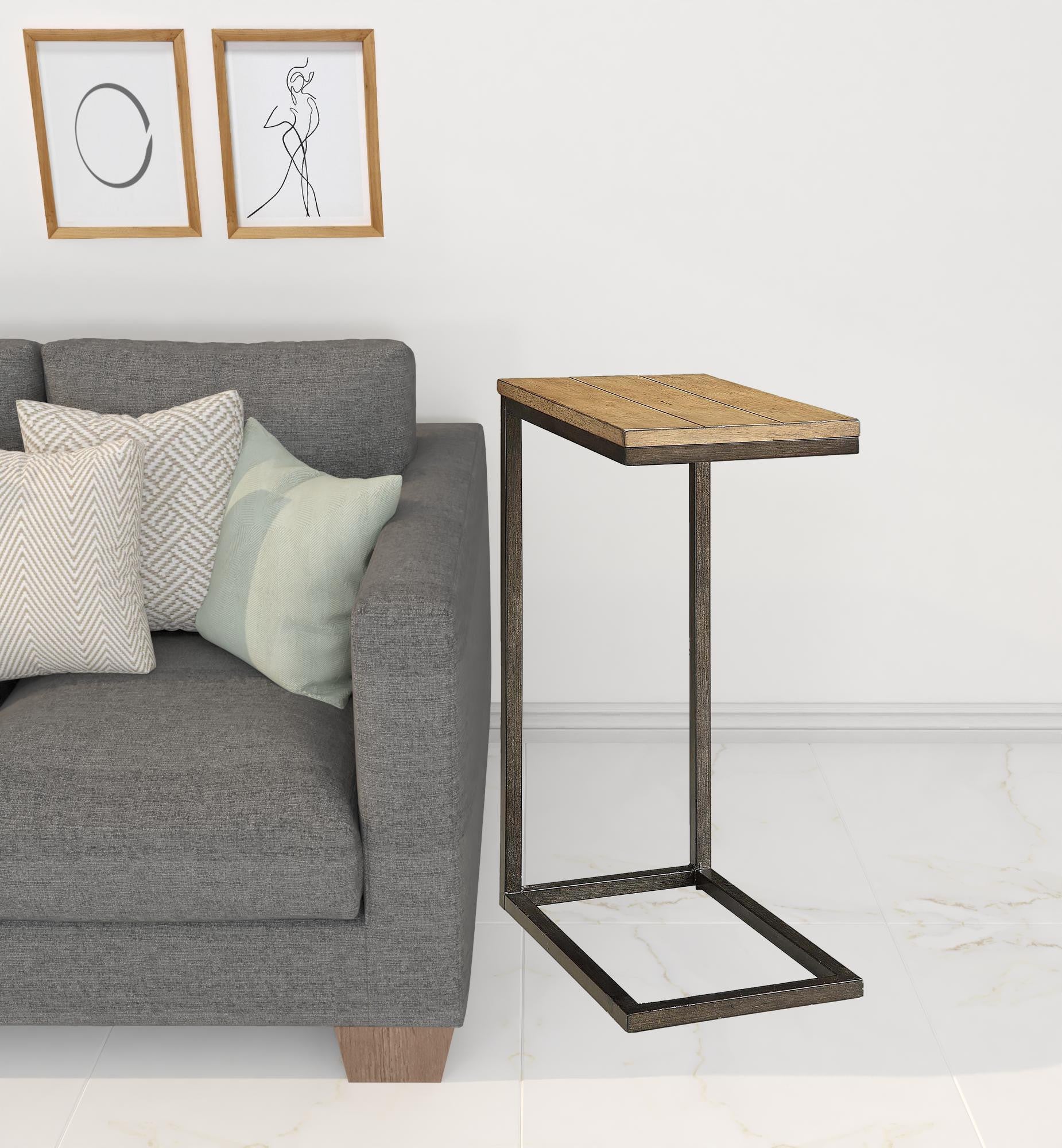 25" Black And Oak Solid Wood Rectangular End Table-2