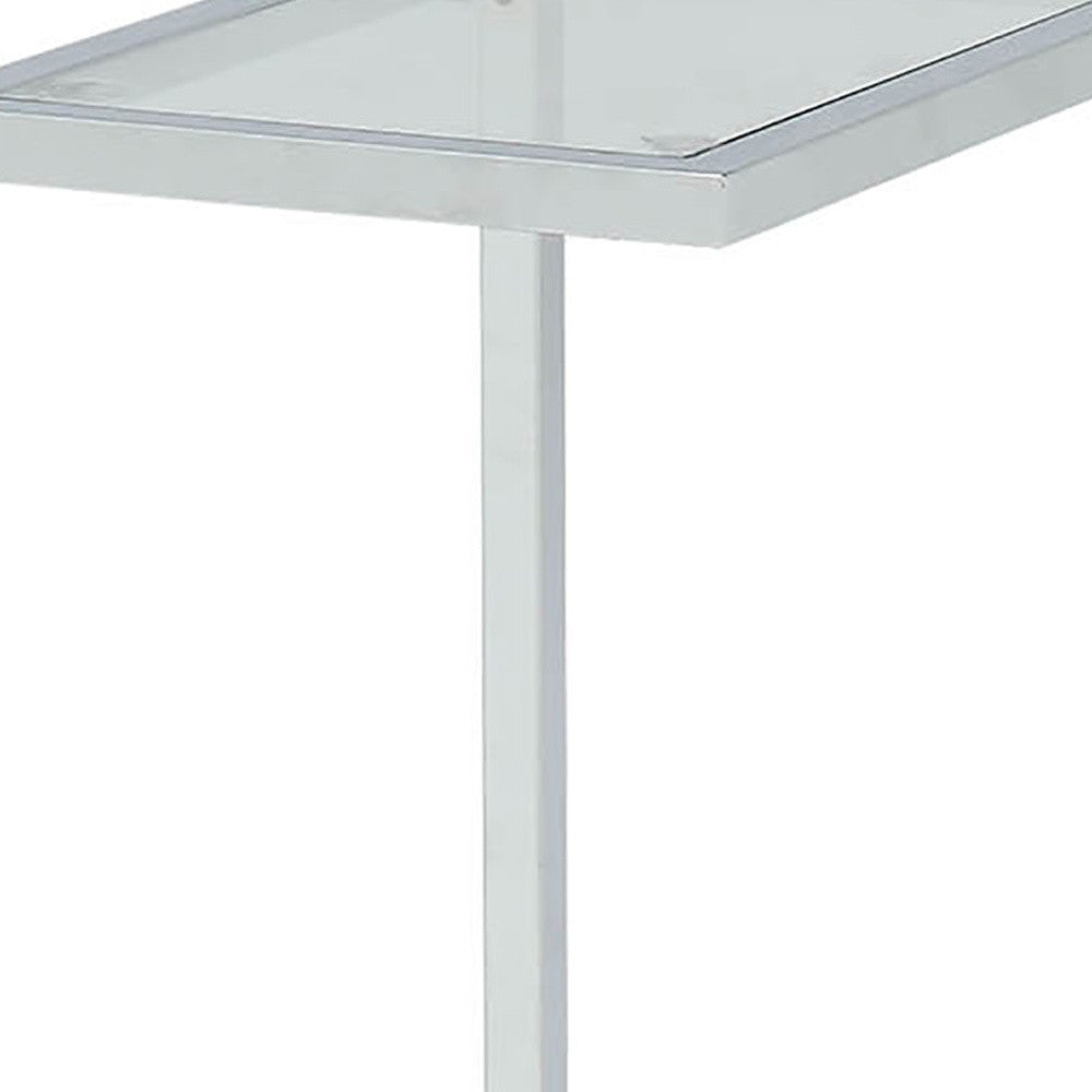 26" Clear And White Glass And Steel Sled End Table-2