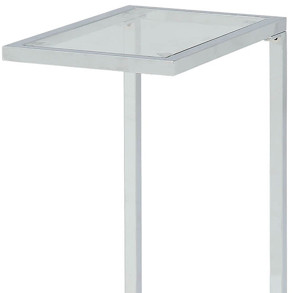 26" Clear And White Glass And Steel Sled End Table-3
