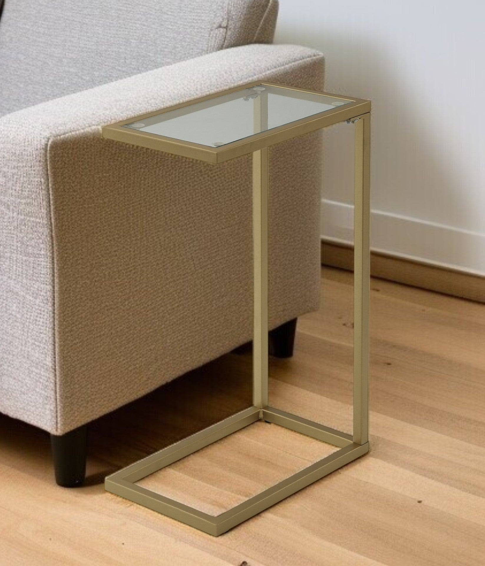 26" Gold And Clear Glass Rectangular End Table-0