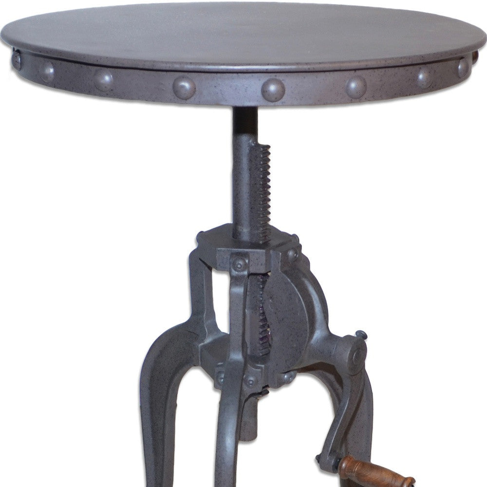 19" Gray Iron Height Adjustable Round End Table-4