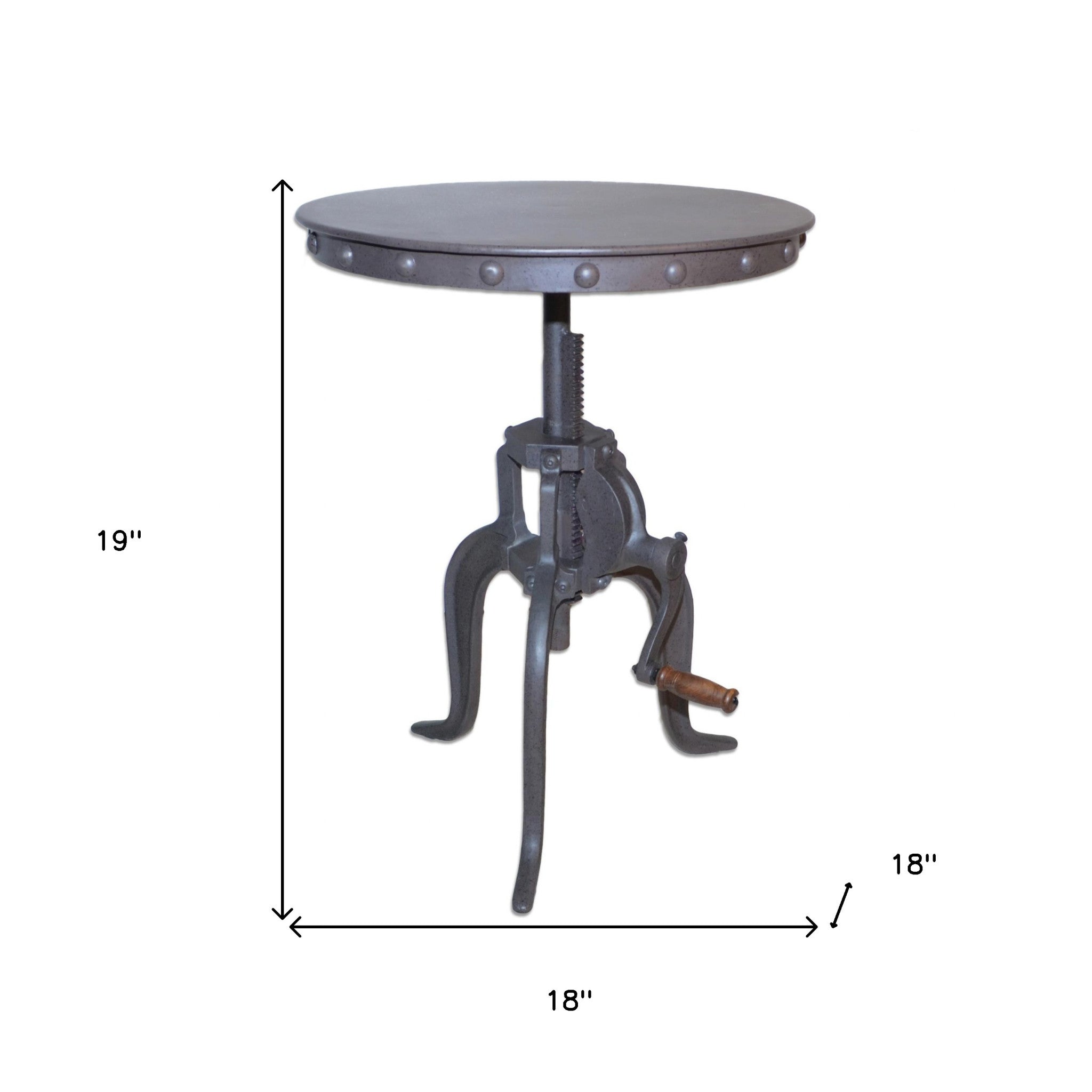19" Gray Iron Height Adjustable Round End Table-5