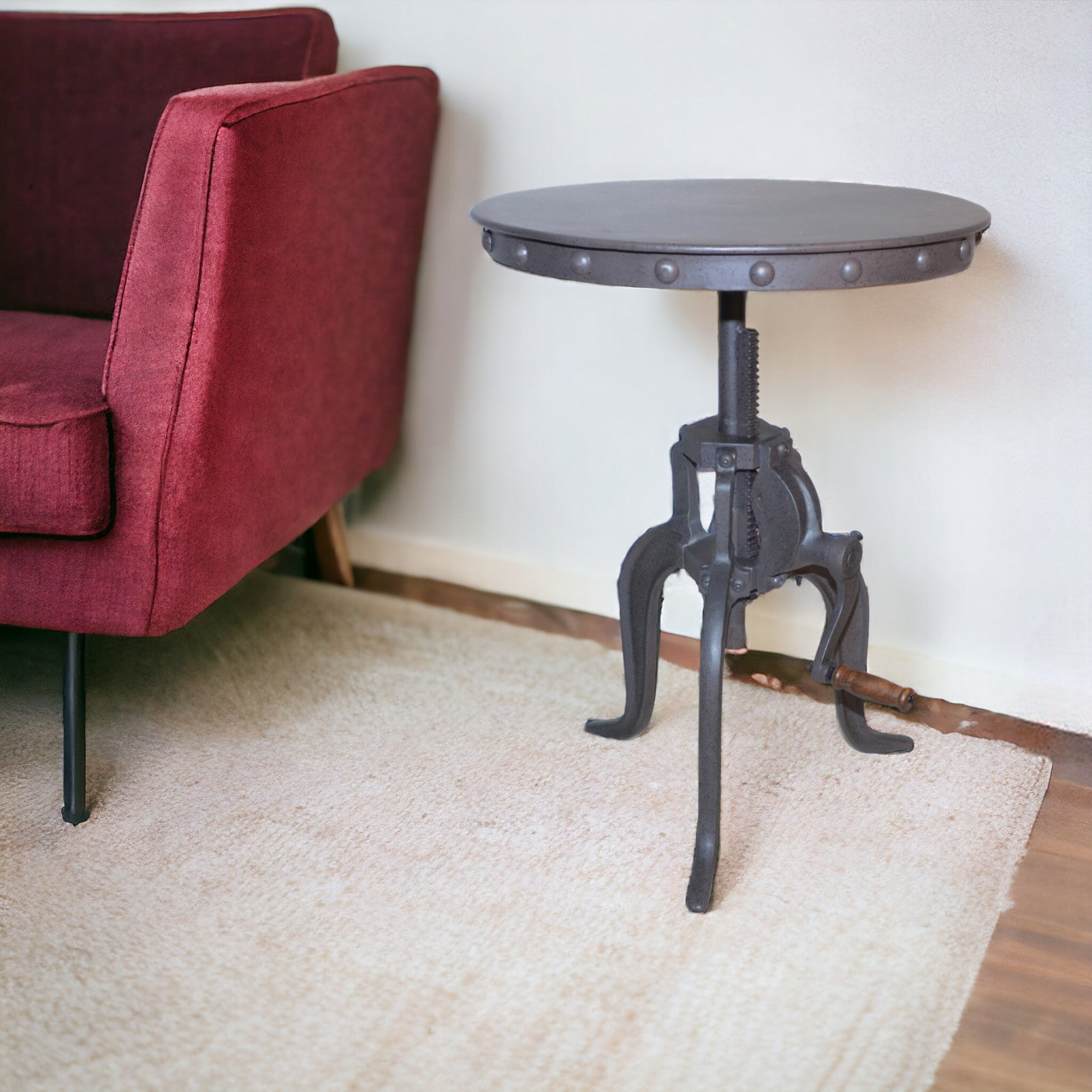 19" Gray Iron Height Adjustable Round End Table-1