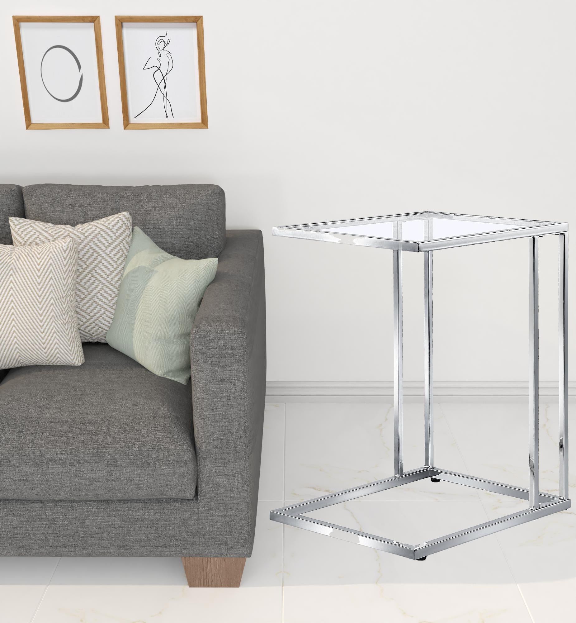25" Chrome And Clear Glass Square End Table-1
