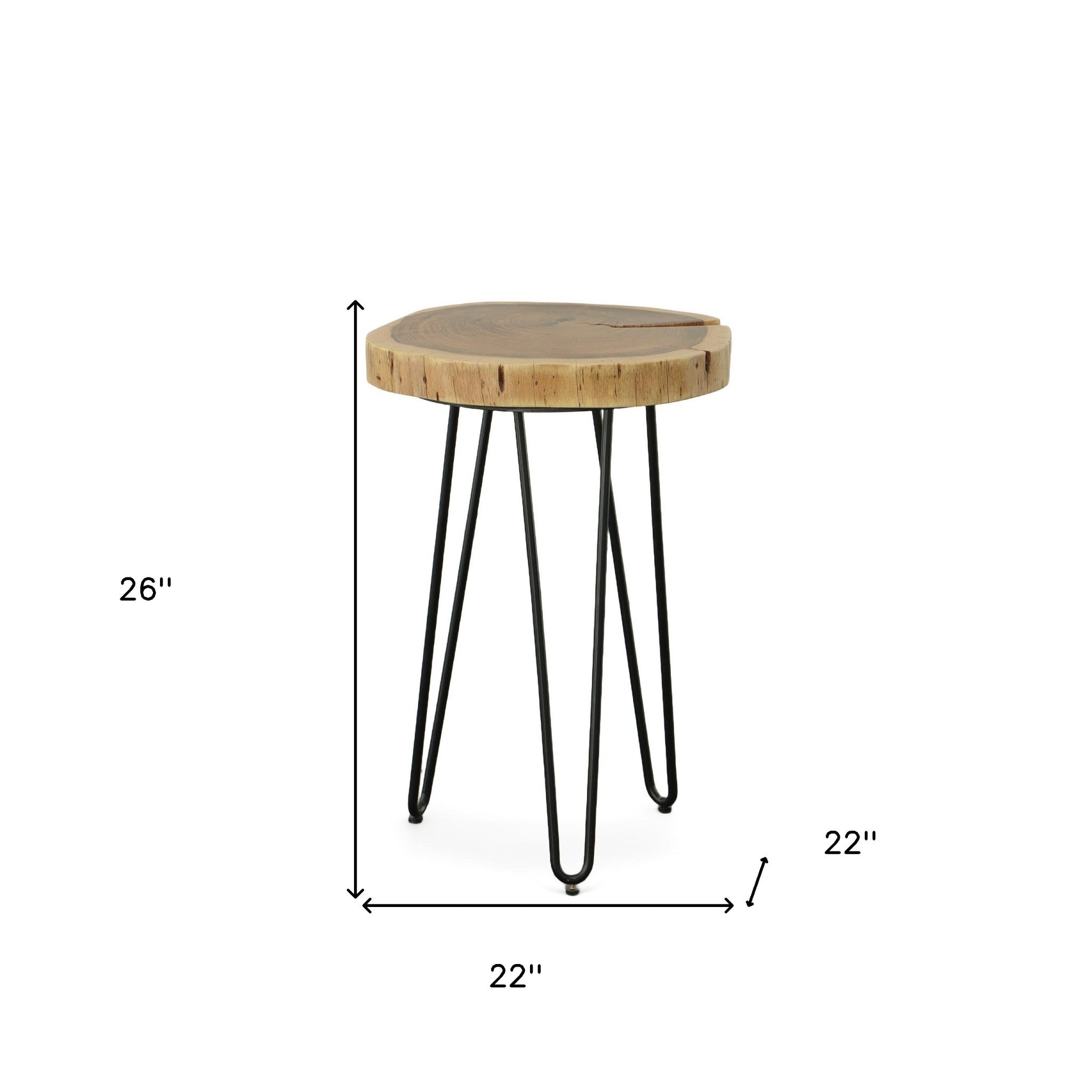 26" Black Solid Wood And Iron Round End Table-4