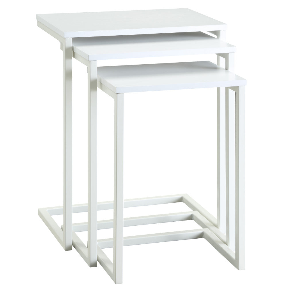 Set of Three 24" White Solid Wood And Steel Nested End Tables-1