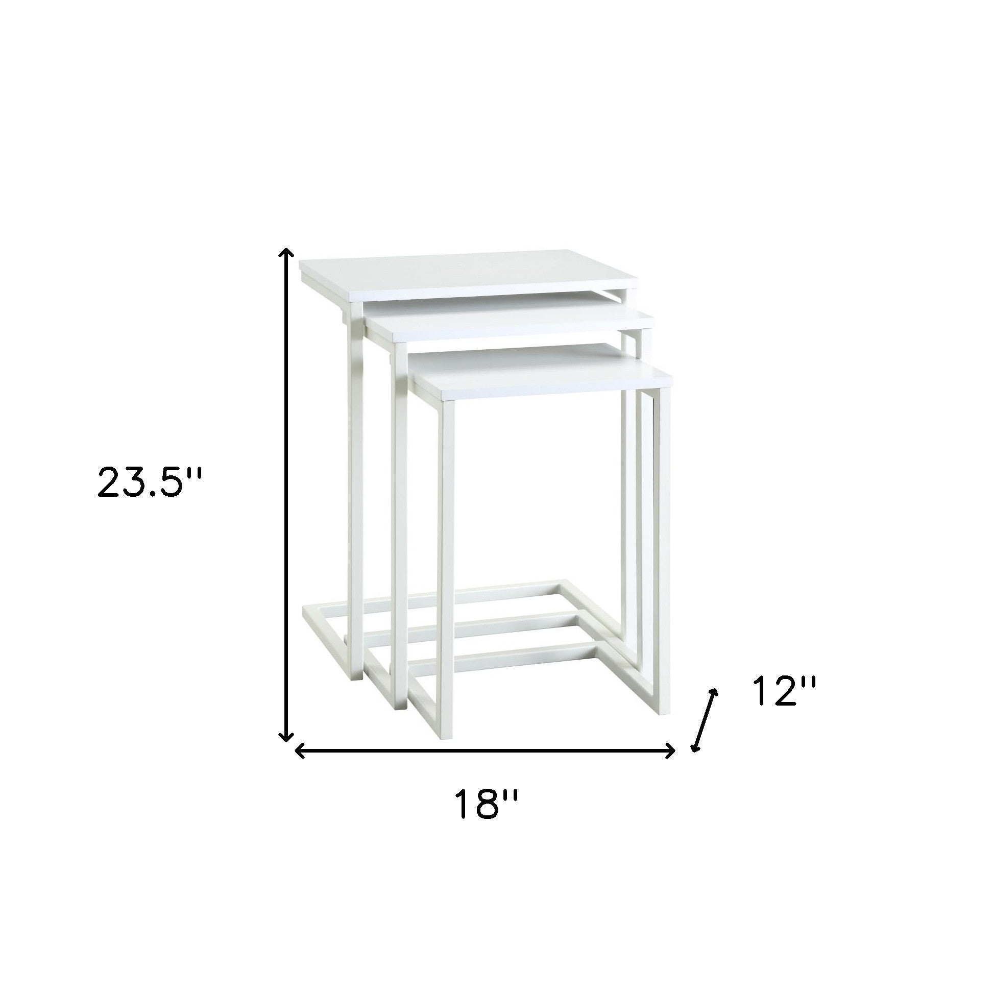 Set of Three 24" White Solid Wood And Steel Nested End Tables-4