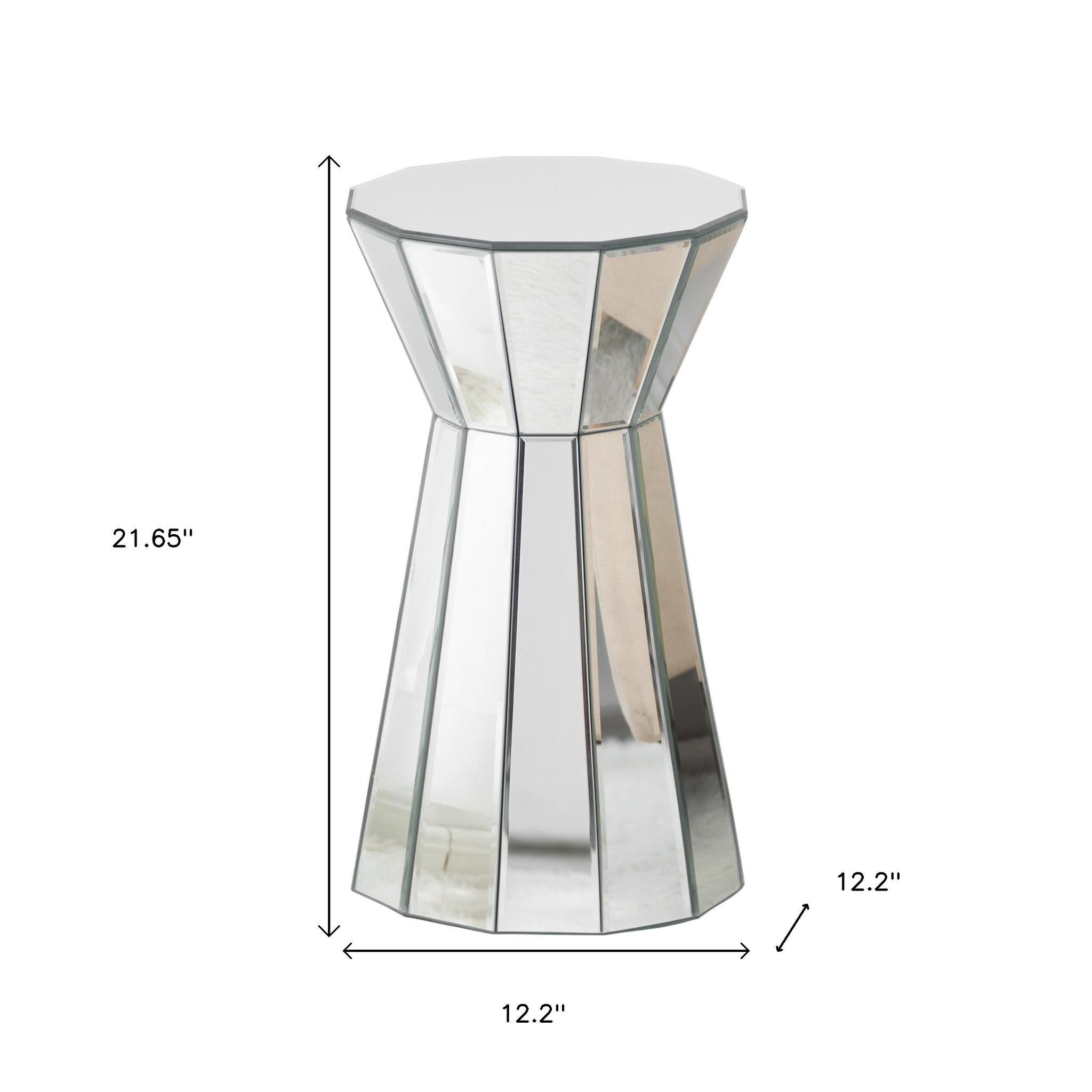 22" Silver Glass Round Mirrored End Table-4