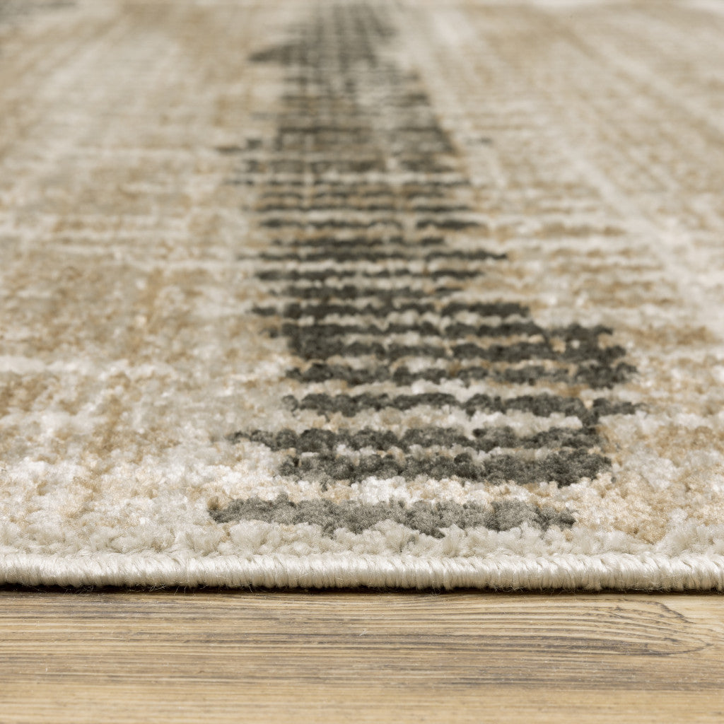 6' X 9' Beige Ivory Charcoal Brown Tan And Grey Abstract Power Loom Stain Resistant Area Rug With Fringe-8