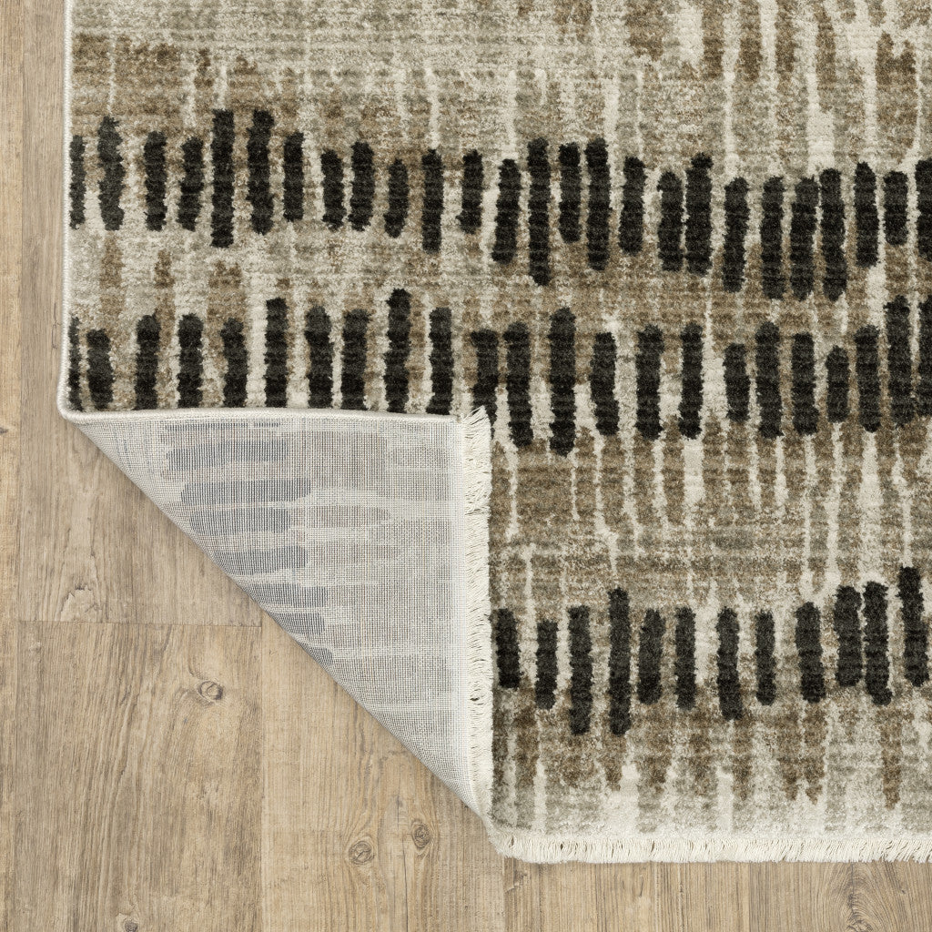 6' X 9' Beige Ivory Charcoal Brown Tan And Grey Abstract Power Loom Stain Resistant Area Rug With Fringe-5