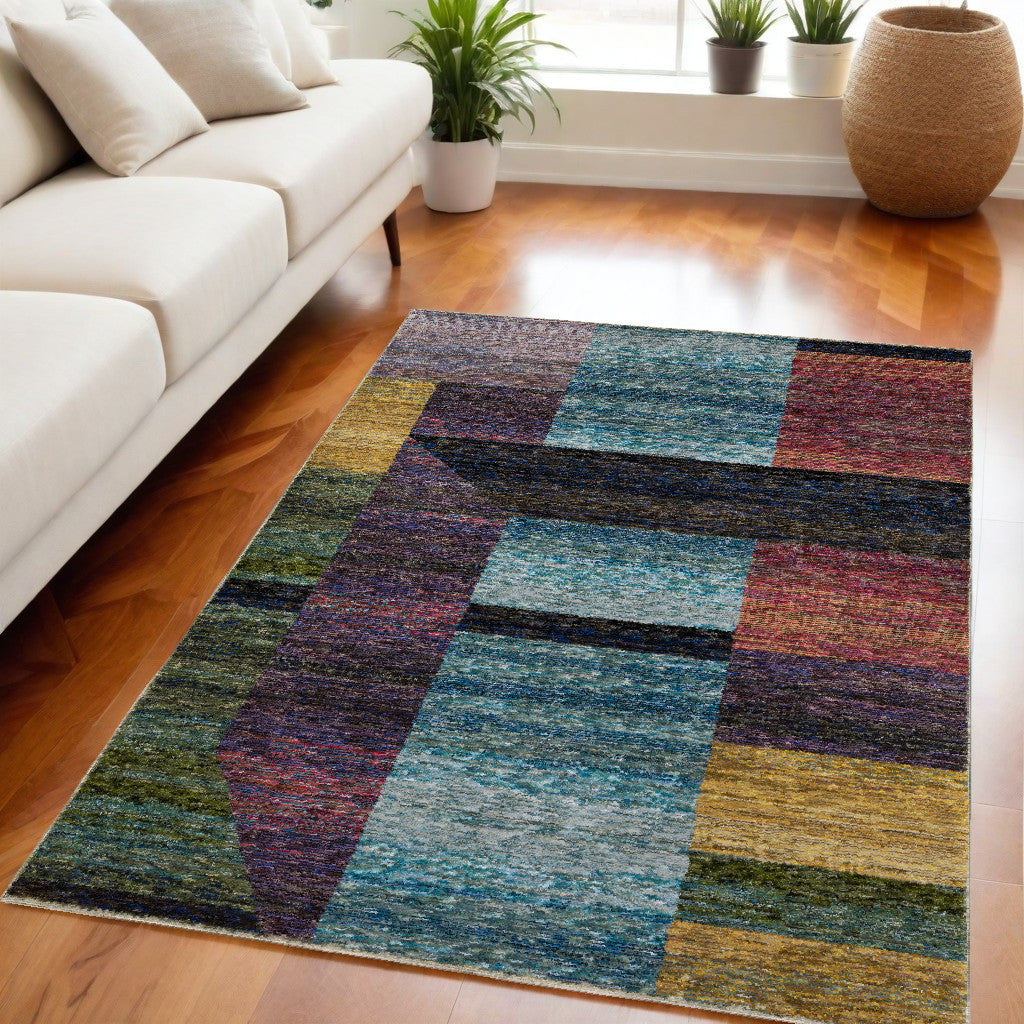 5' X 7' Purple and Red Geometric Power Loom Area Rug-0