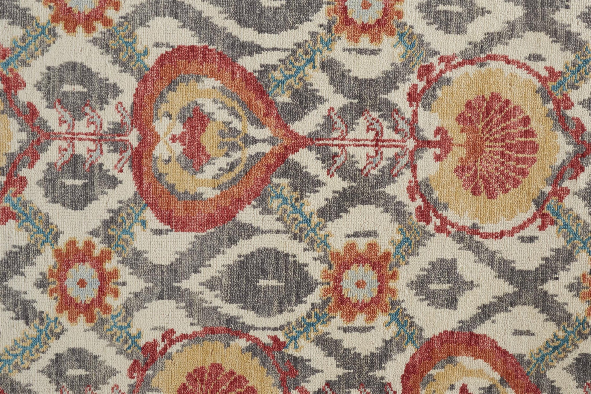 5' X 8' Orange And Gray Wool Floral Hand Knotted Stain Resistant Area Rug-4