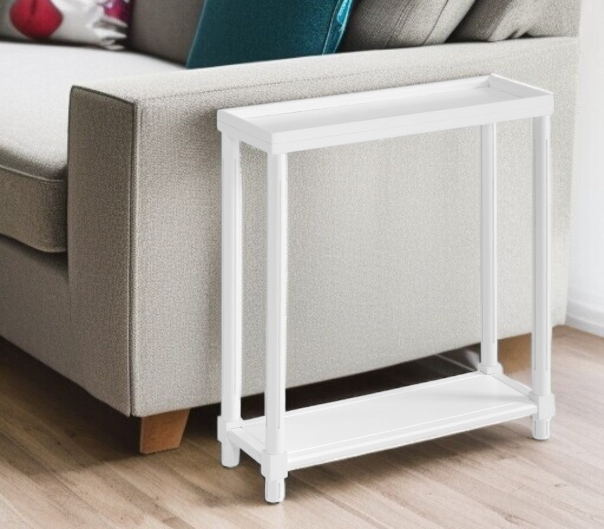 Set Of Two 24" White Wood Rectangular End Tables With Shelf-1