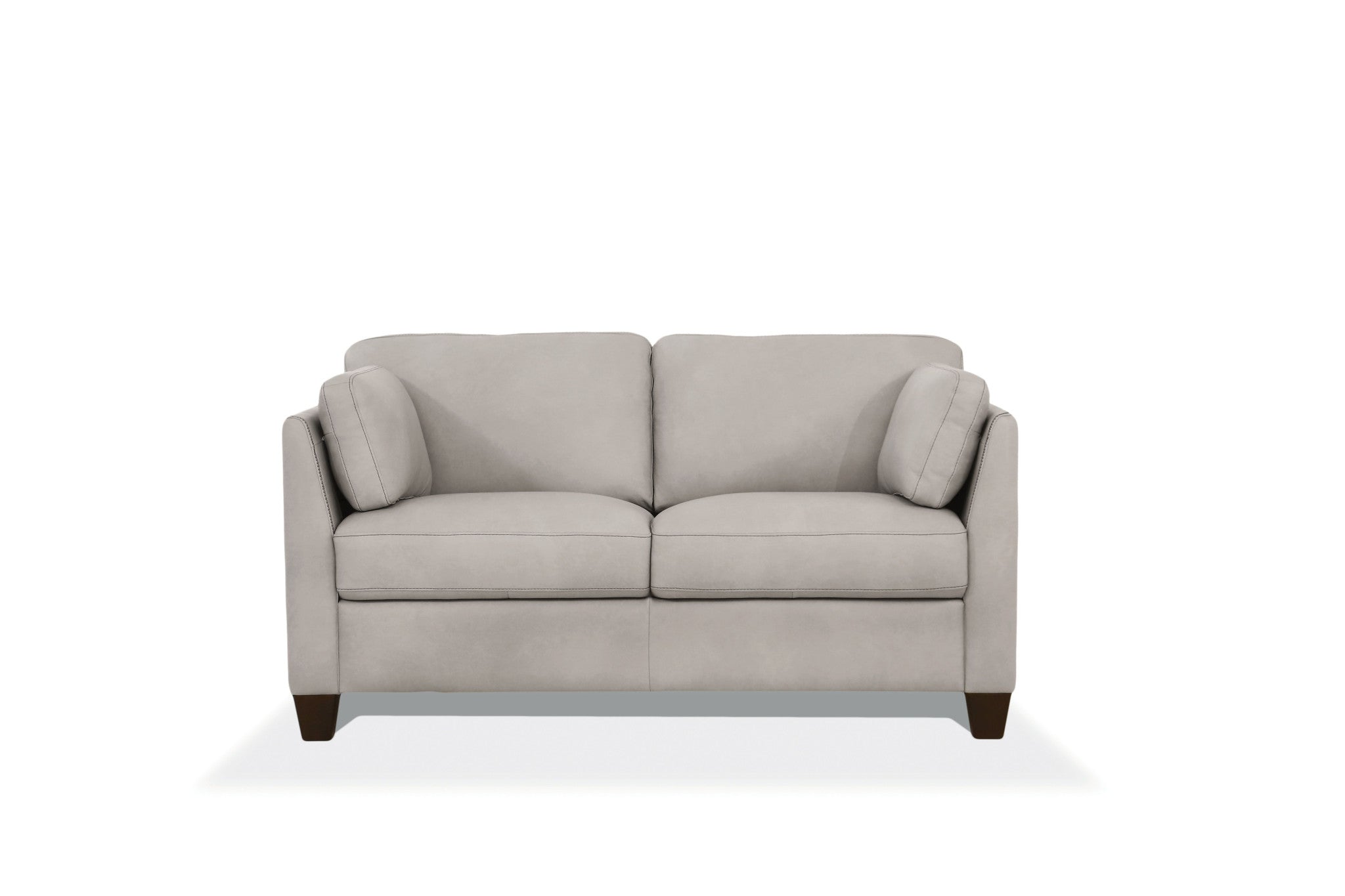 59" Off White And Brown Leather Loveseat-1