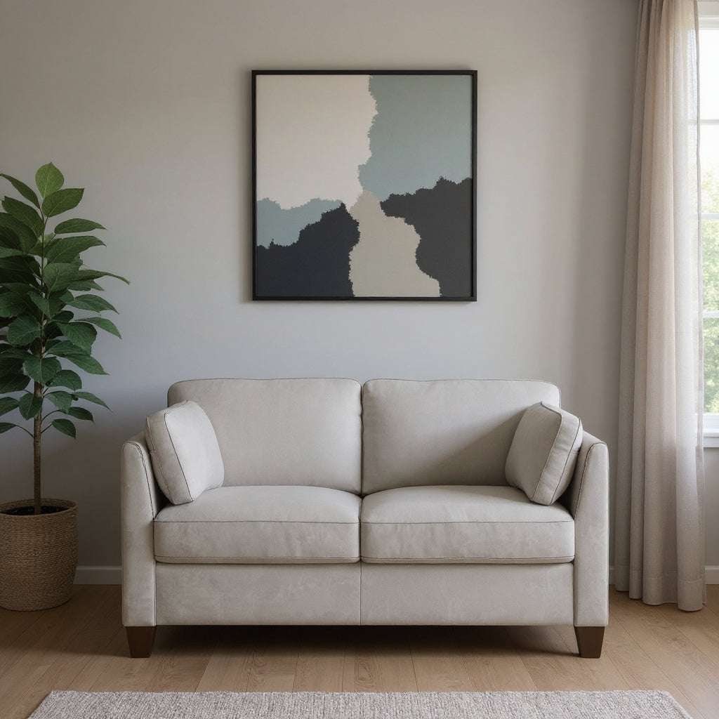 59" Off White And Brown Leather Loveseat-0