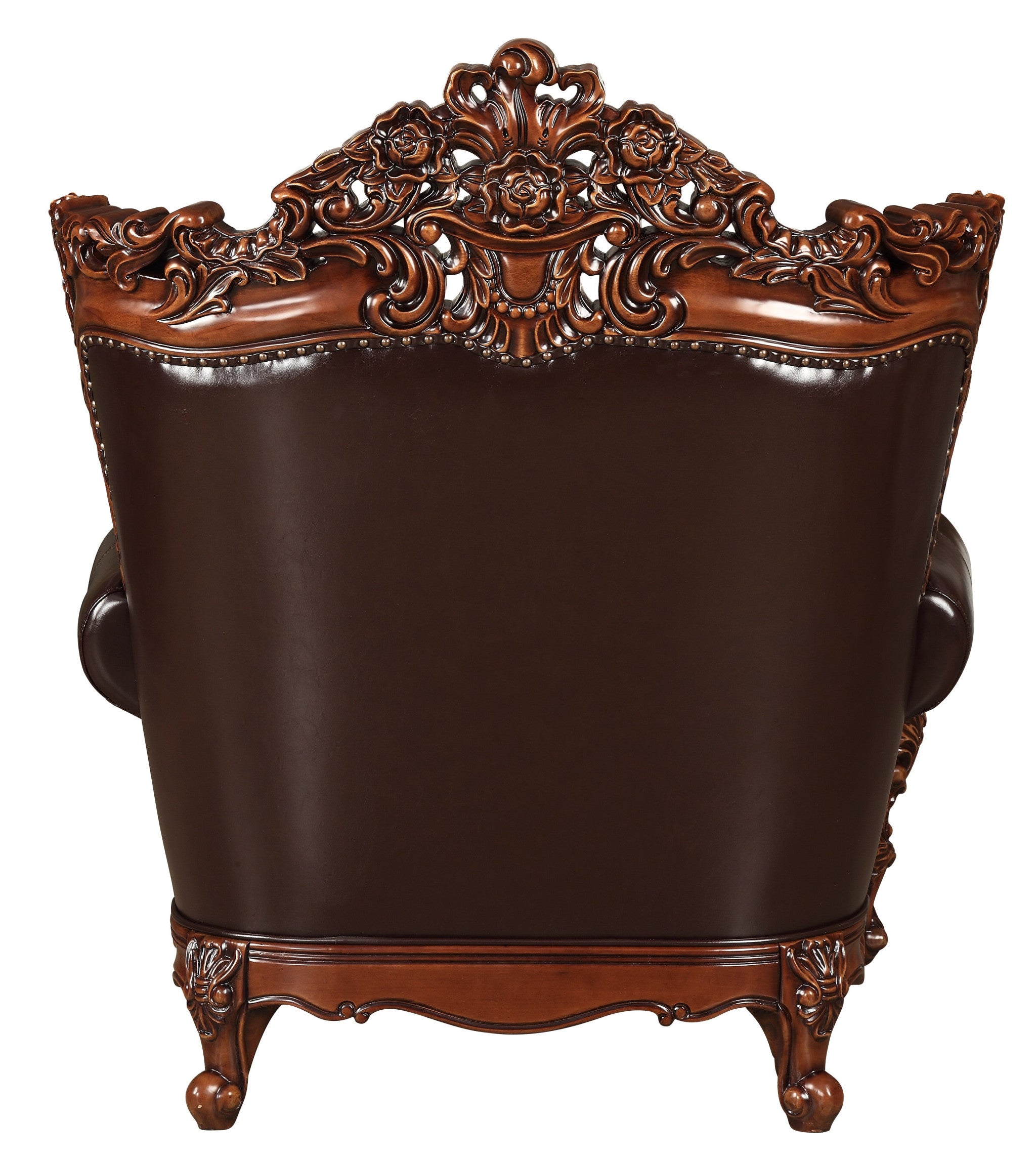 50" Espresso Faux Leather Tufted Wingback Chair And Toss Pillow-3