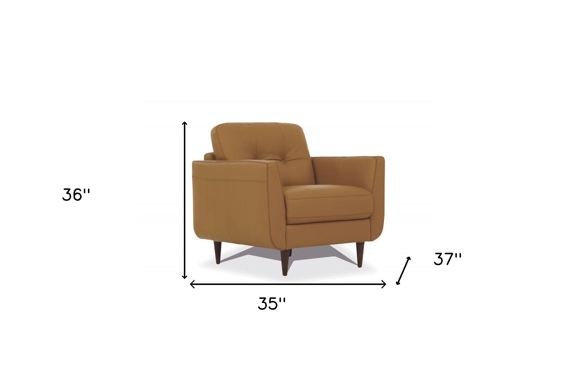 35" Camel and Black Genuine Leather Tufted Arm Chair-5