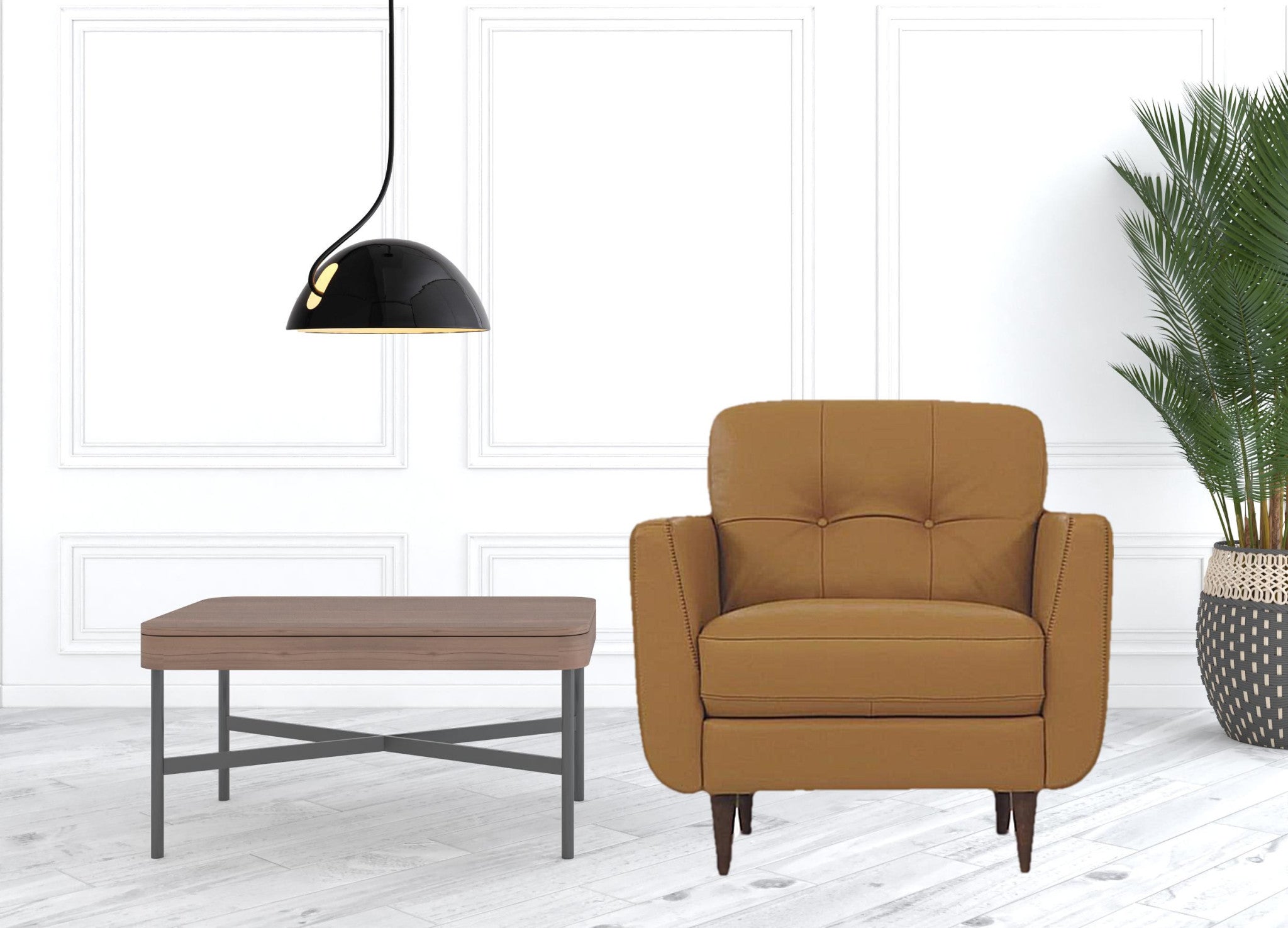 35" Camel and Black Genuine Leather Tufted Arm Chair-3