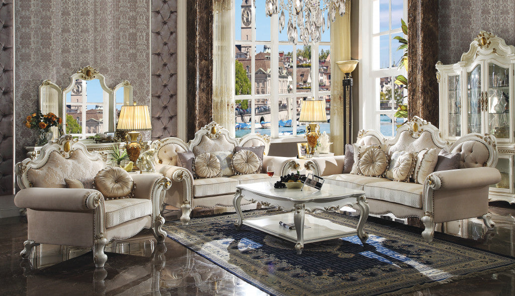 50" Pearl Fabric Floral Arm Chair And Toss Pillows-3