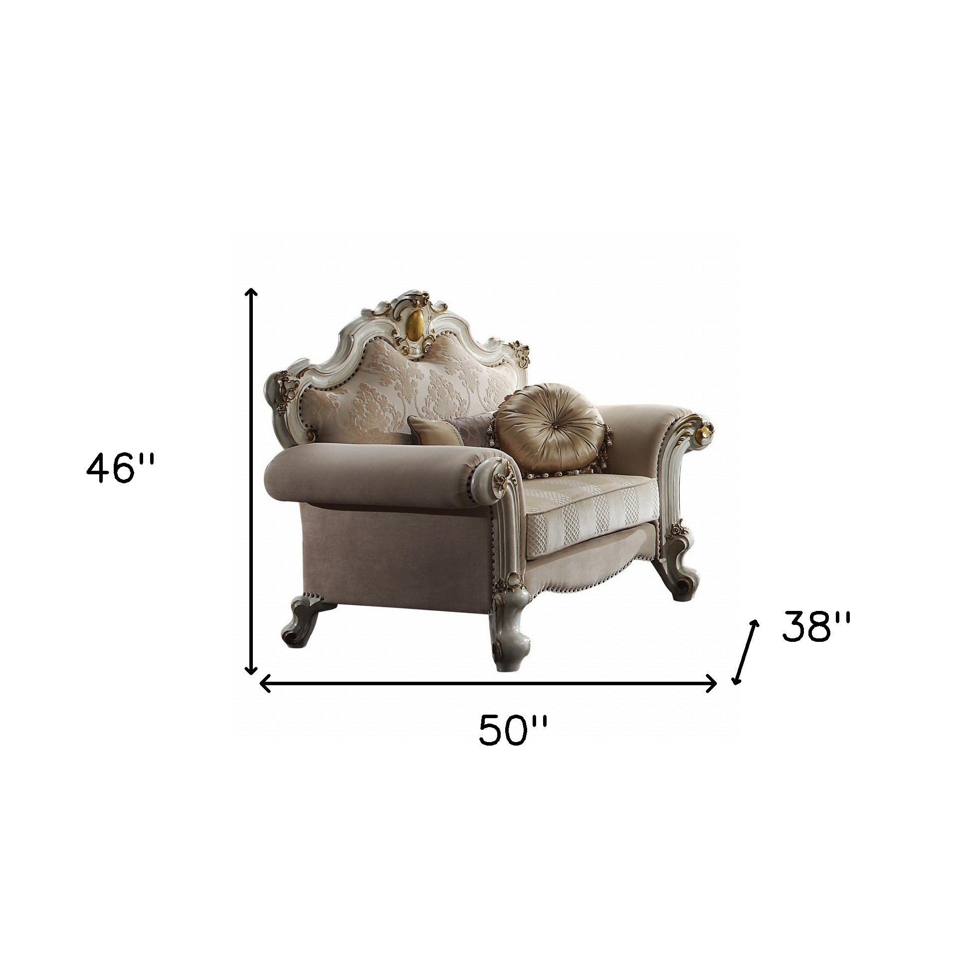 50" Pearl Fabric Floral Arm Chair And Toss Pillows-4