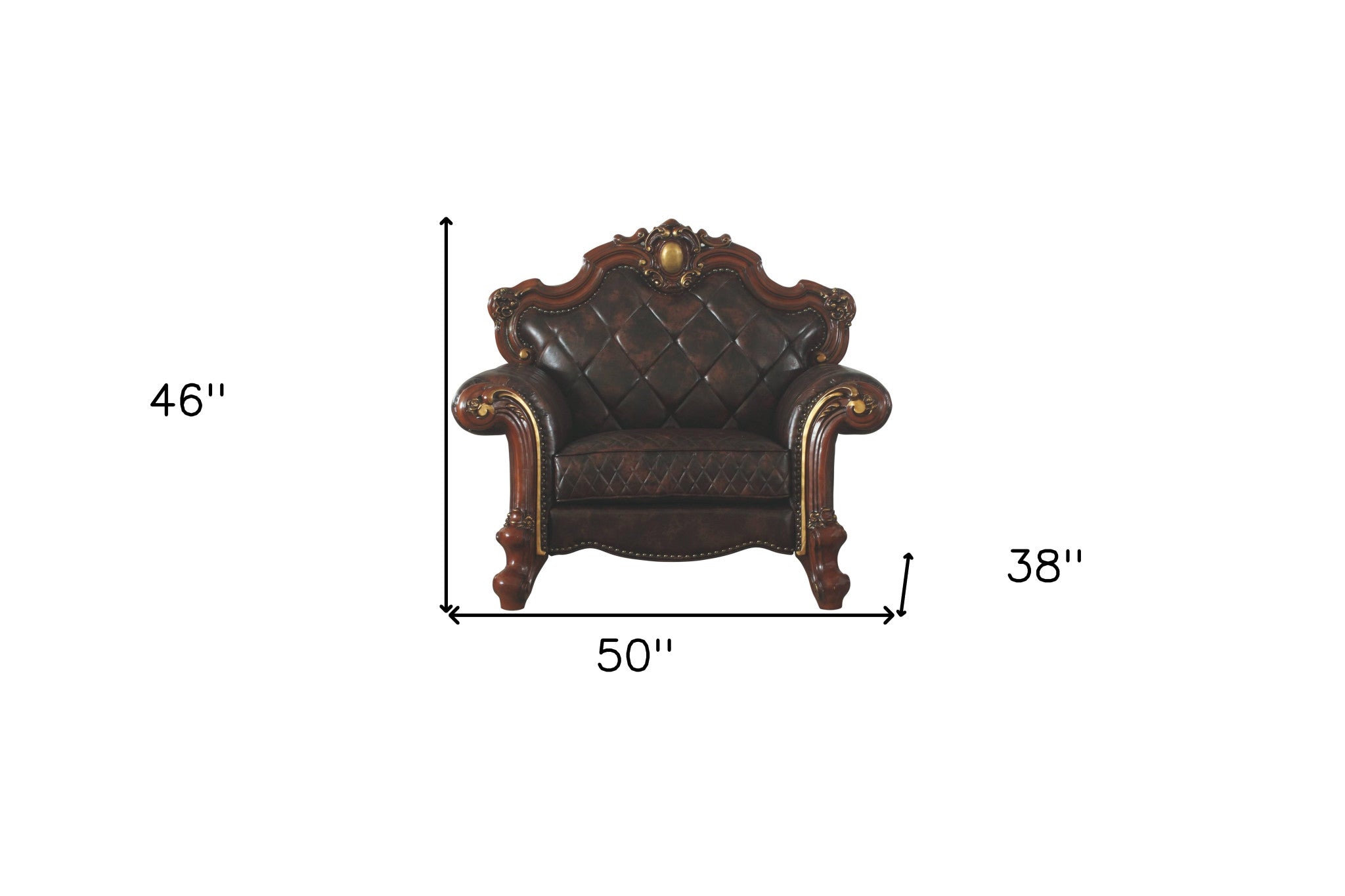 50" Chocolate Faux Leather Tufted Chesterfield Chair And Toss Pillow-4
