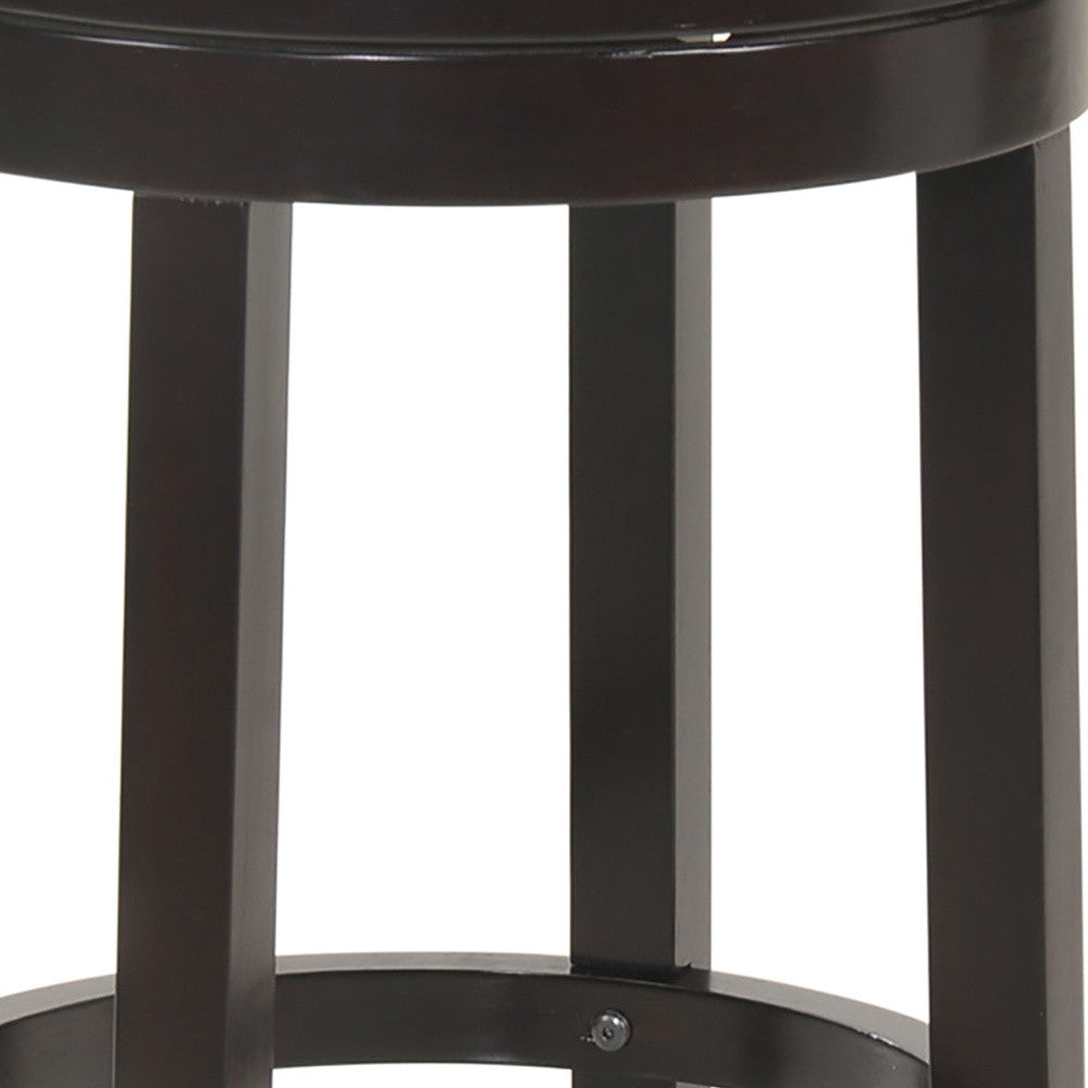 24" Natural and Espresso Rush and Solid Wood Backless Counter Height Swivel Bar Chair-2