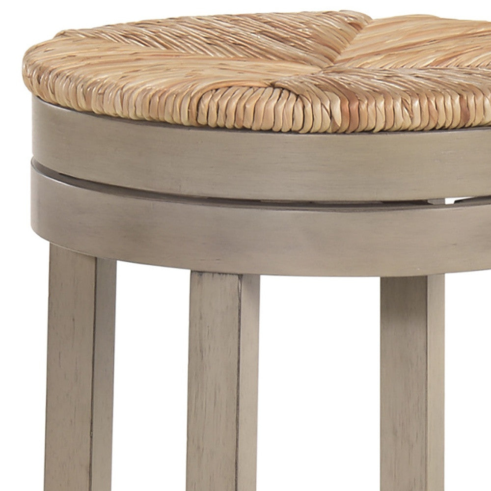 30" Natural And Gray Solid Wood Swivel Backless Bar Height Bar Chair-3