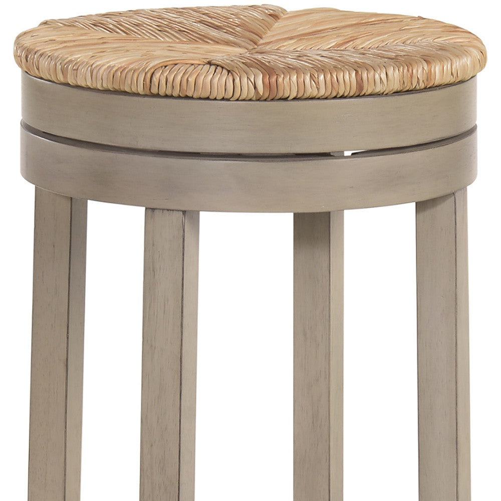 30" Natural And Gray Solid Wood Swivel Backless Bar Height Bar Chair-4