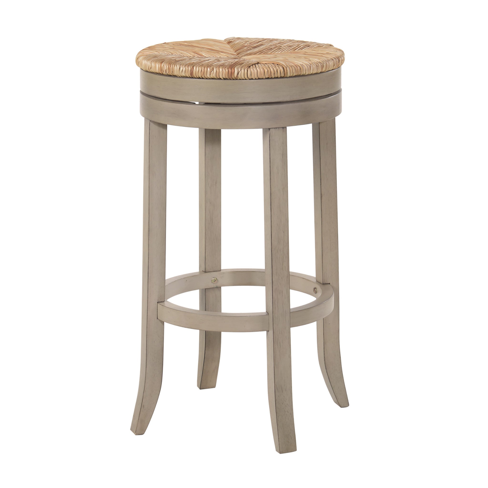 30" Natural And Gray Solid Wood Swivel Backless Bar Height Bar Chair-2