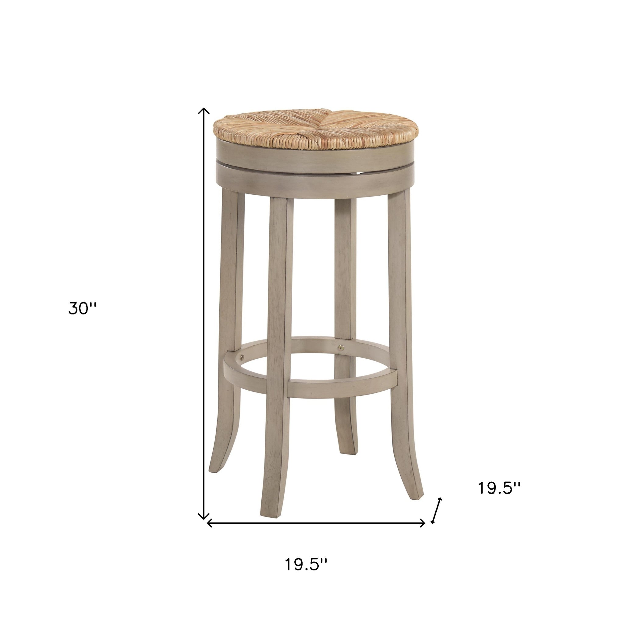 30" Natural And Gray Solid Wood Swivel Backless Bar Height Bar Chair-5