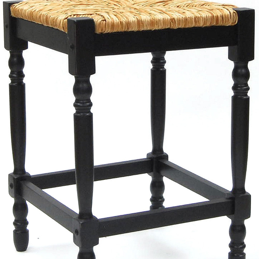 24" Natural And Black Solid Wood Backless Counter Height Bar Chair-3