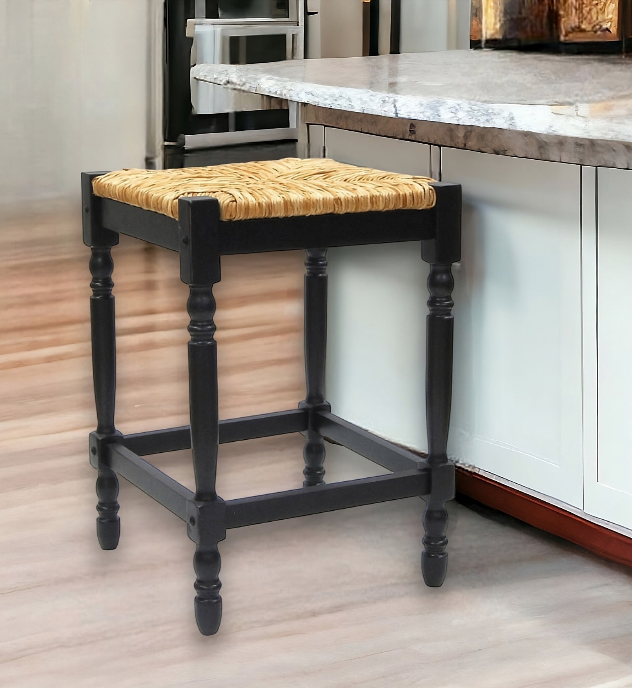 24" Natural And Black Solid Wood Backless Counter Height Bar Chair-1