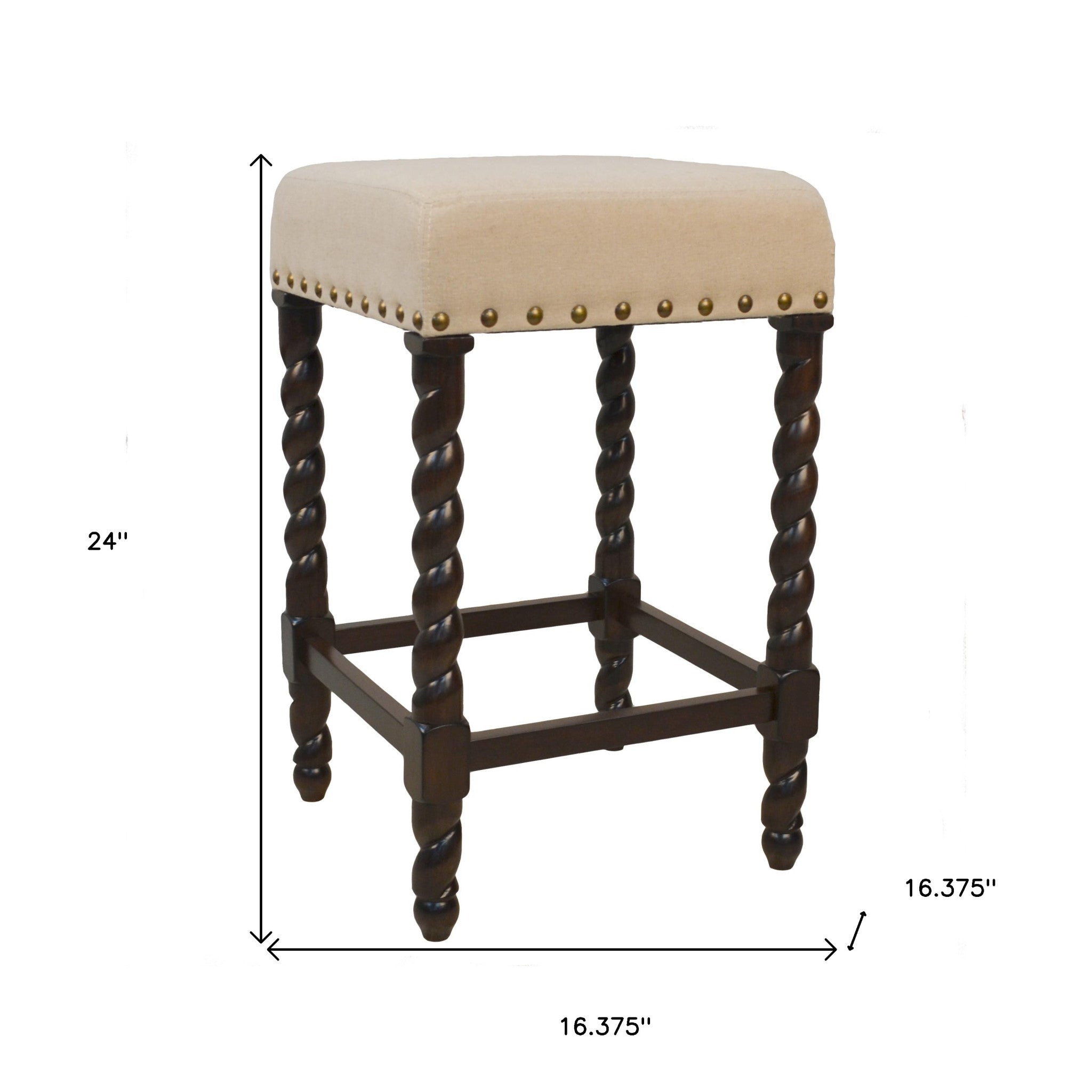 24" Cream And Espresso Solid Wood Backless Counter Height Bar Chair-3