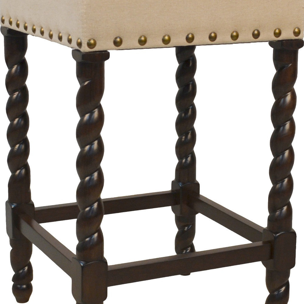 24" Cream And Espresso Solid Wood Backless Counter Height Bar Chair-2