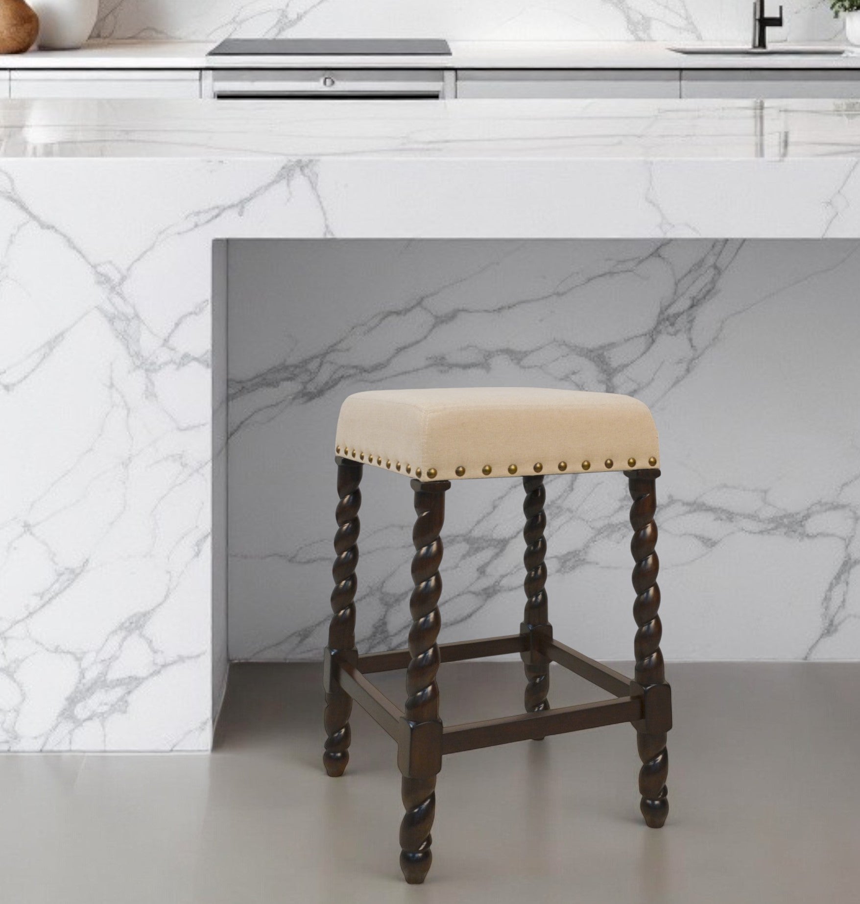 24" Cream And Espresso Solid Wood Backless Counter Height Bar Chair-0