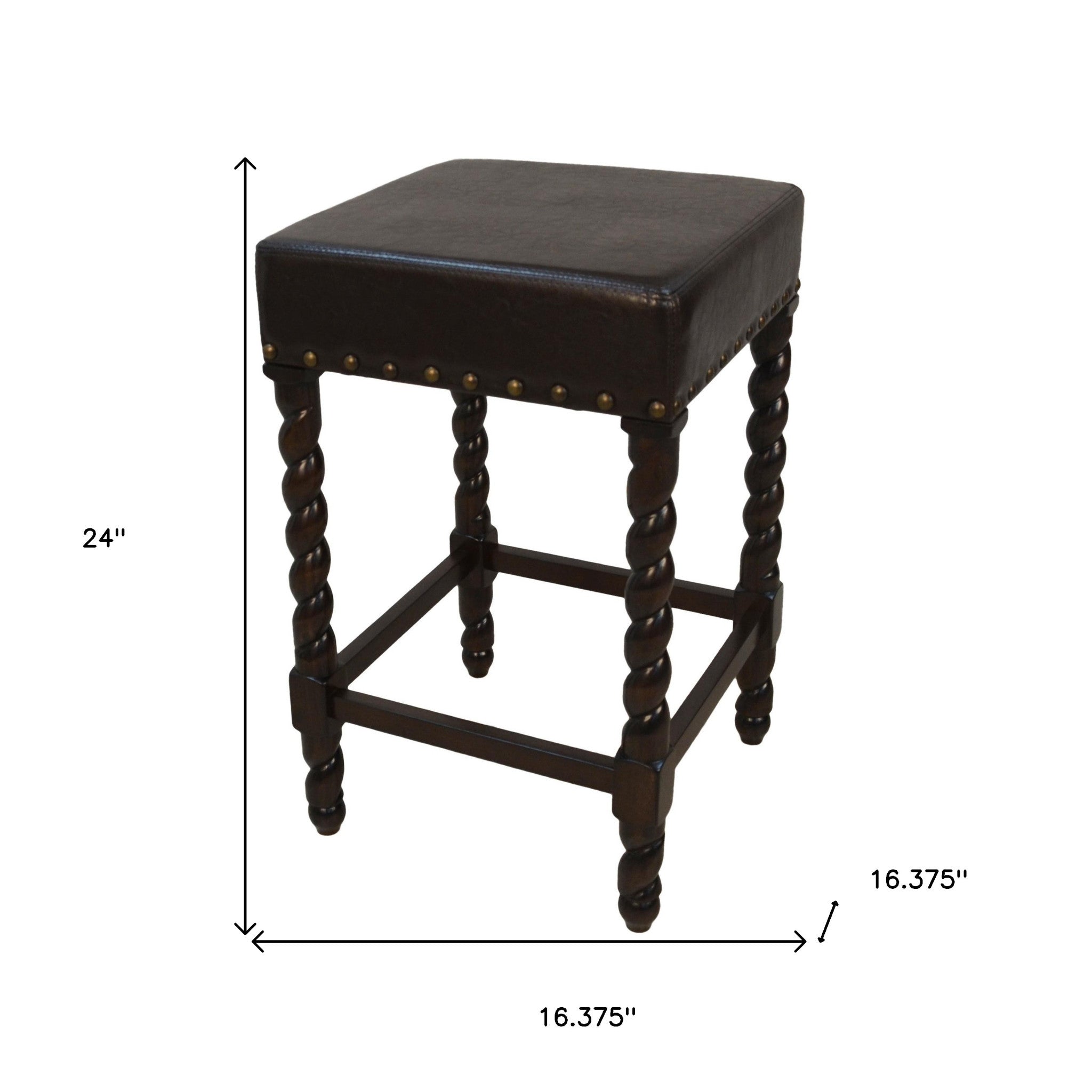 24" Black And Espresso Faux Leather And Solid Wood Backless Counter Height Bar Chair-3