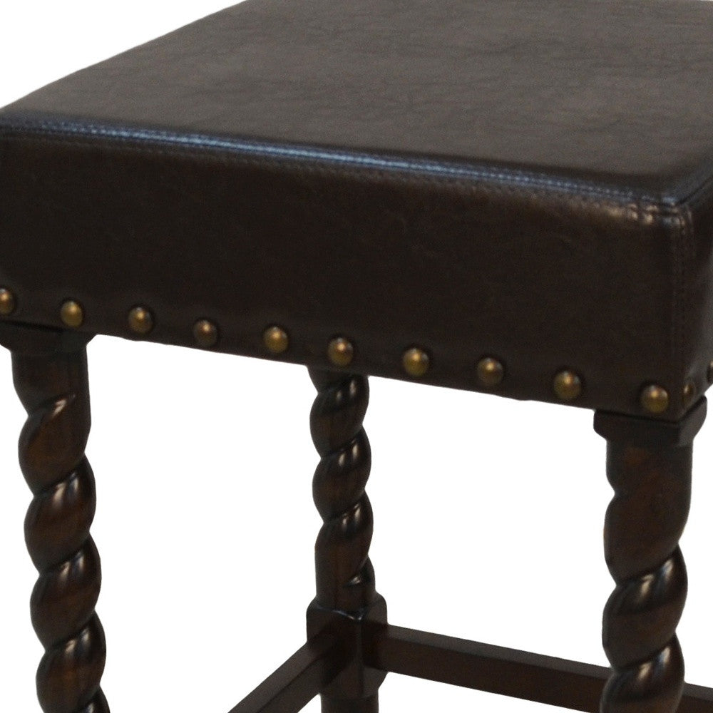 24" Black And Espresso Faux Leather And Solid Wood Backless Counter Height Bar Chair-2