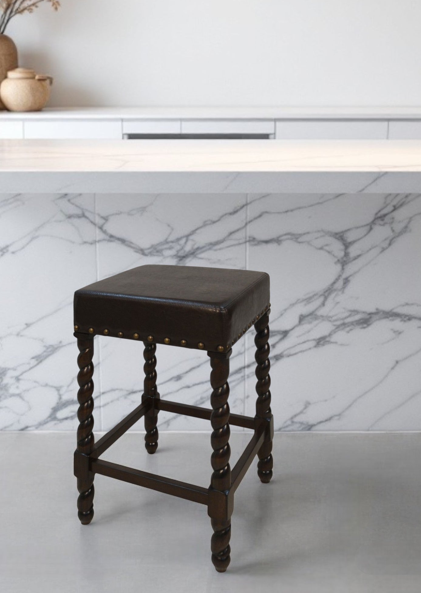 24" Black And Espresso Faux Leather And Solid Wood Backless Counter Height Bar Chair-0