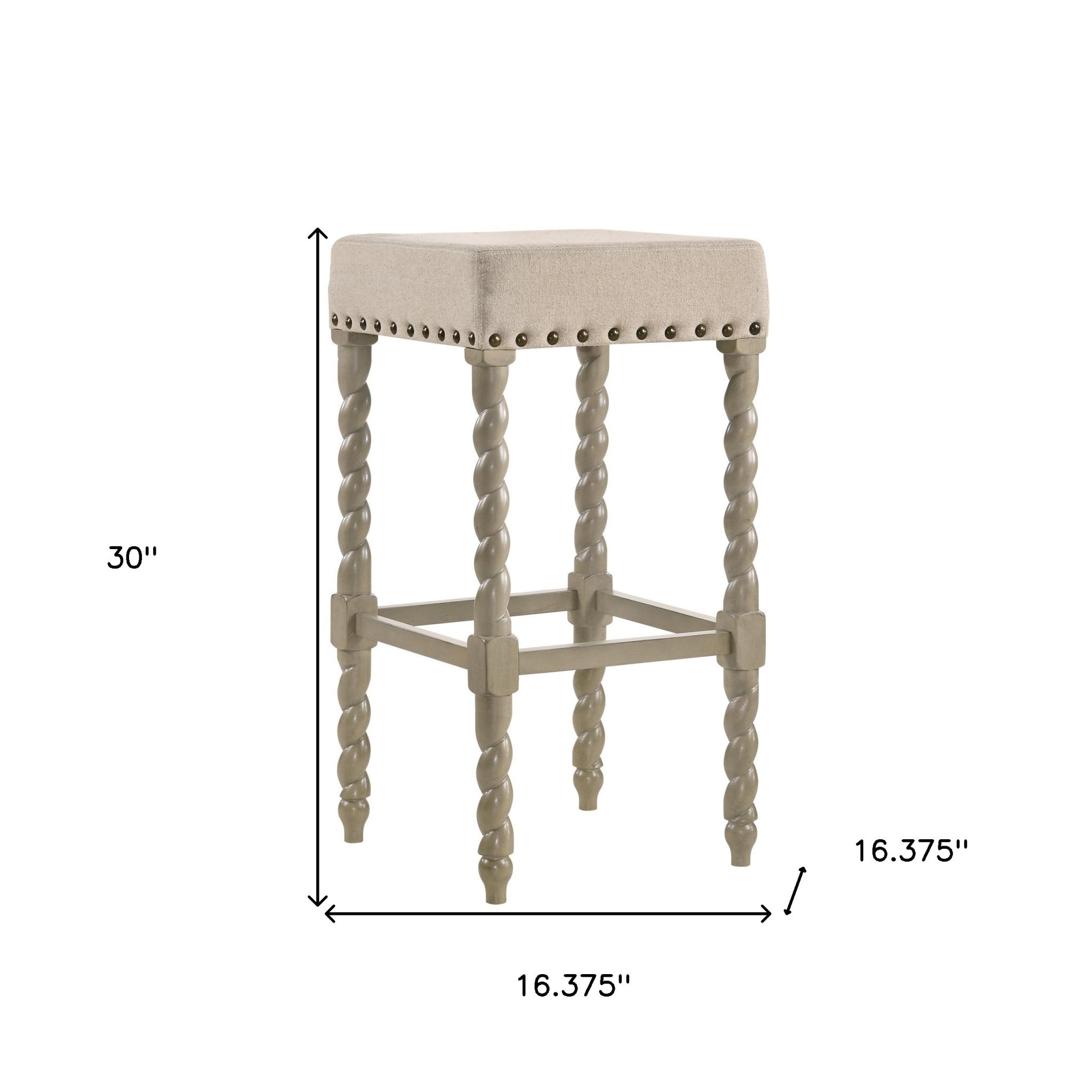 30" Cream And Gray Solid Wood Backless Bar Height Bar Chair-3