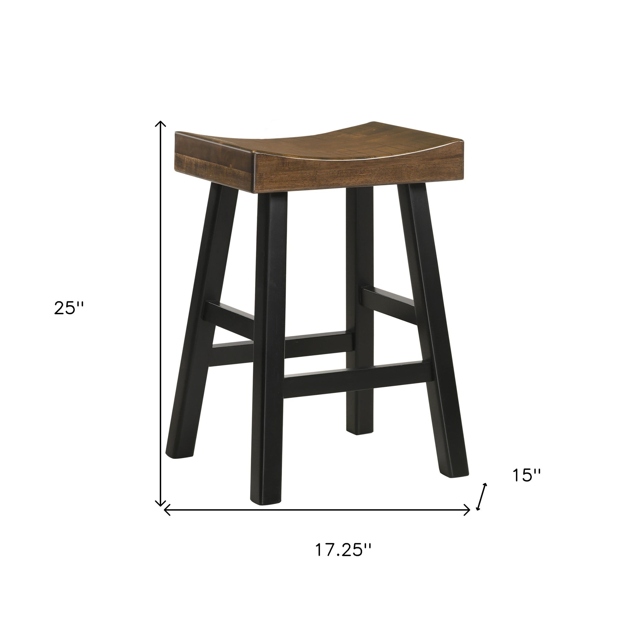 25" Brown And Black Solid Wood Backless Counter Height Bar Chair-3