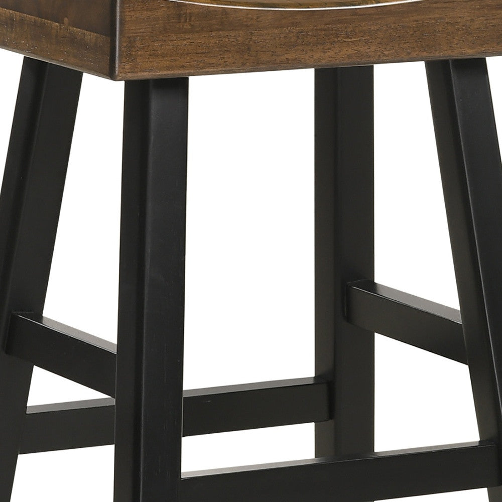 25" Brown And Black Solid Wood Backless Counter Height Bar Chair-2