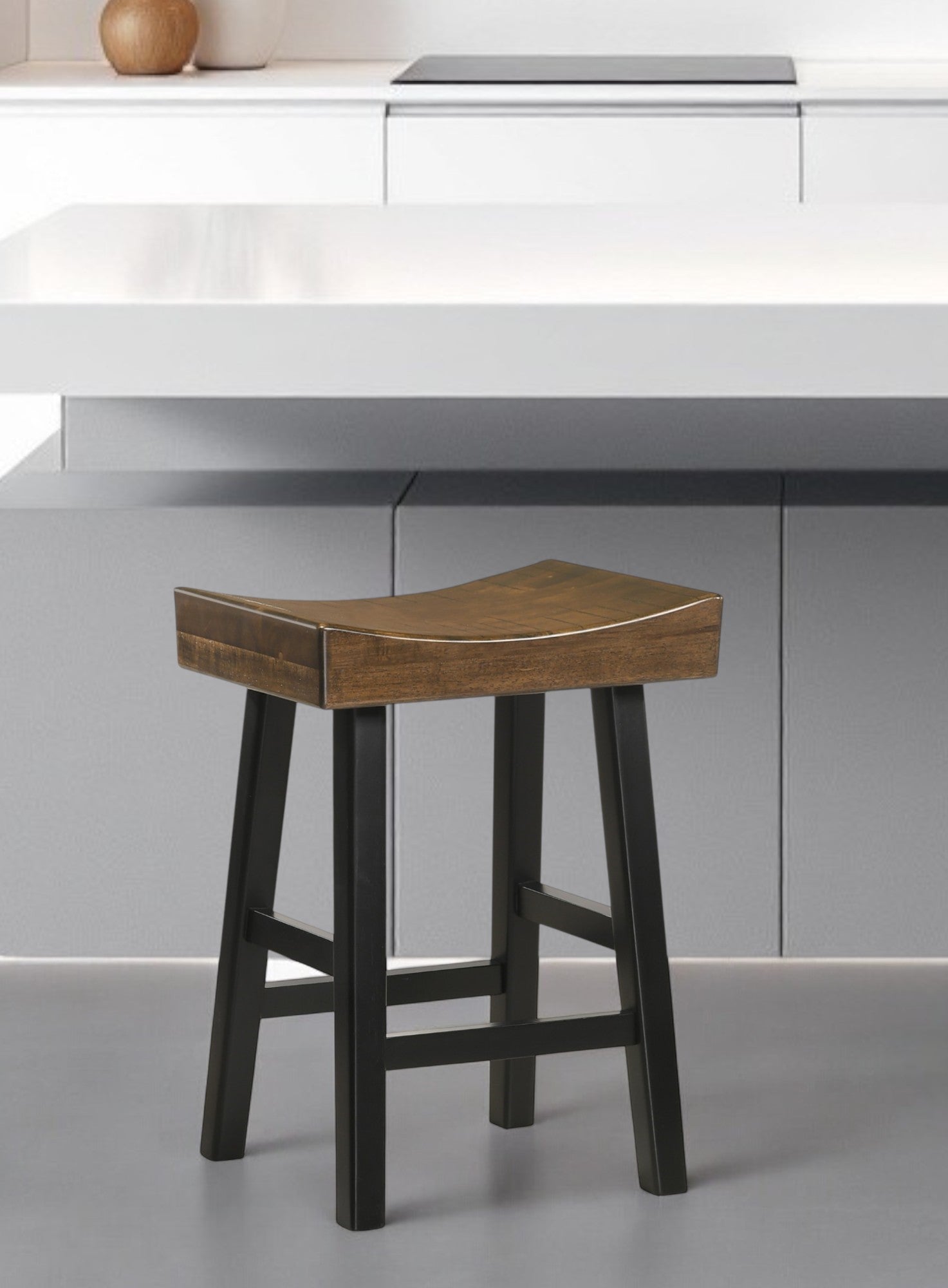 25" Brown And Black Solid Wood Backless Counter Height Bar Chair-0