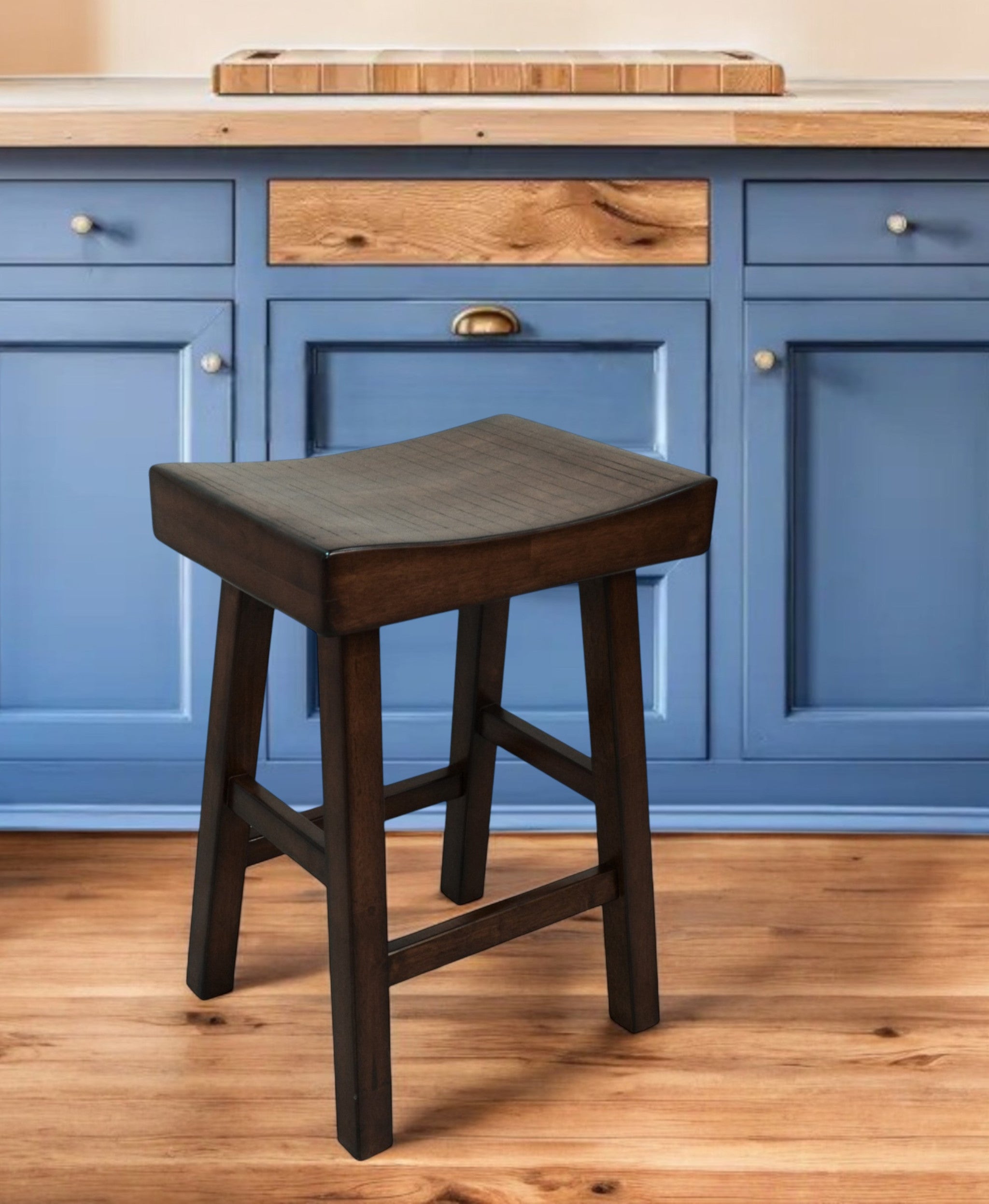 25" Espresso Solid Wood Backless Counter Height Bar Chair-0