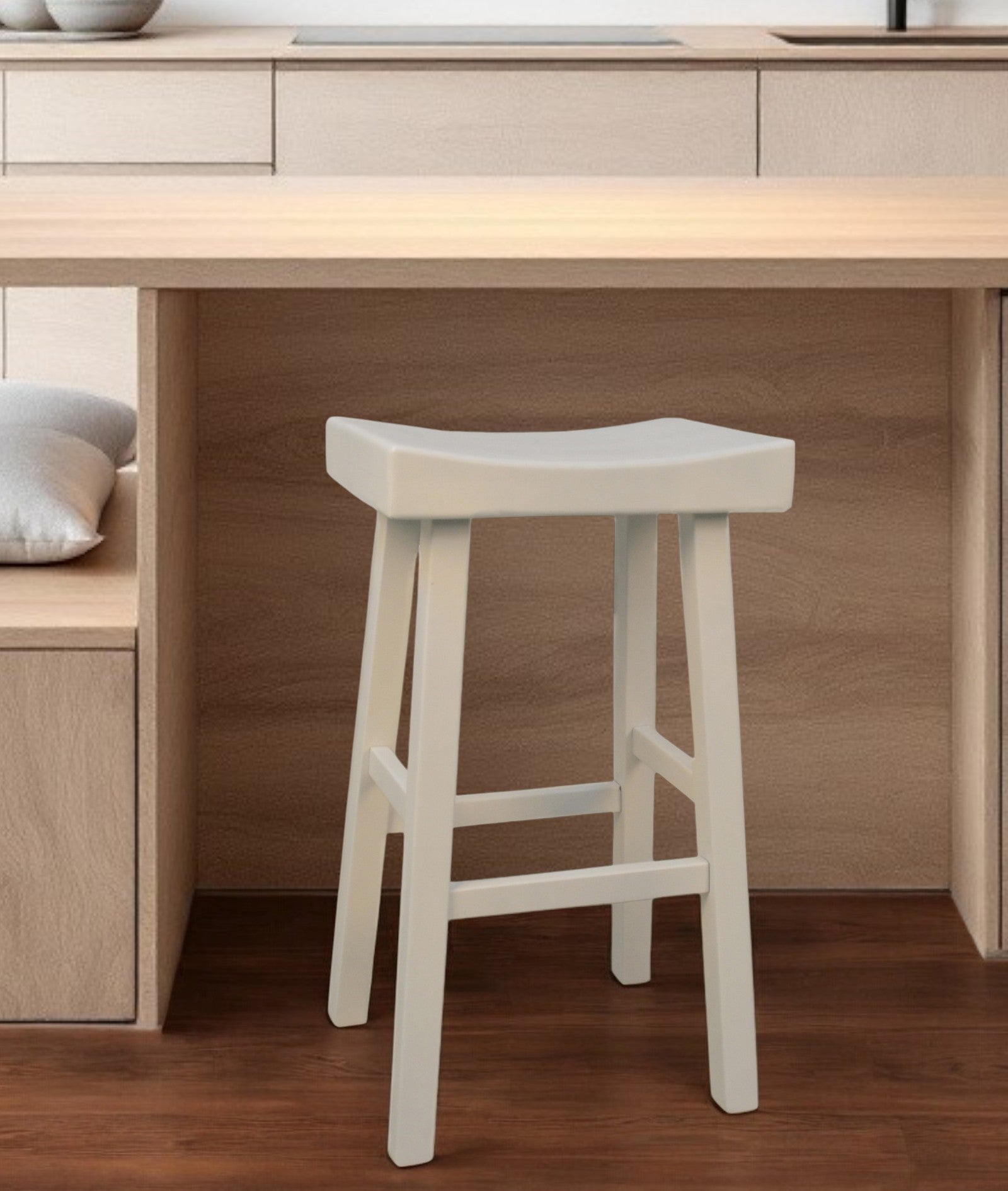 30" White Solid Wood Backless Bar Height Bar Chair-0