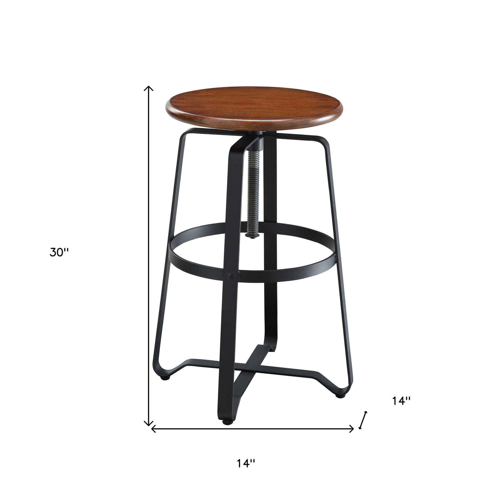 24" Chestnut And Black Steel Swivel Backless Counter Height Bar Chair-4