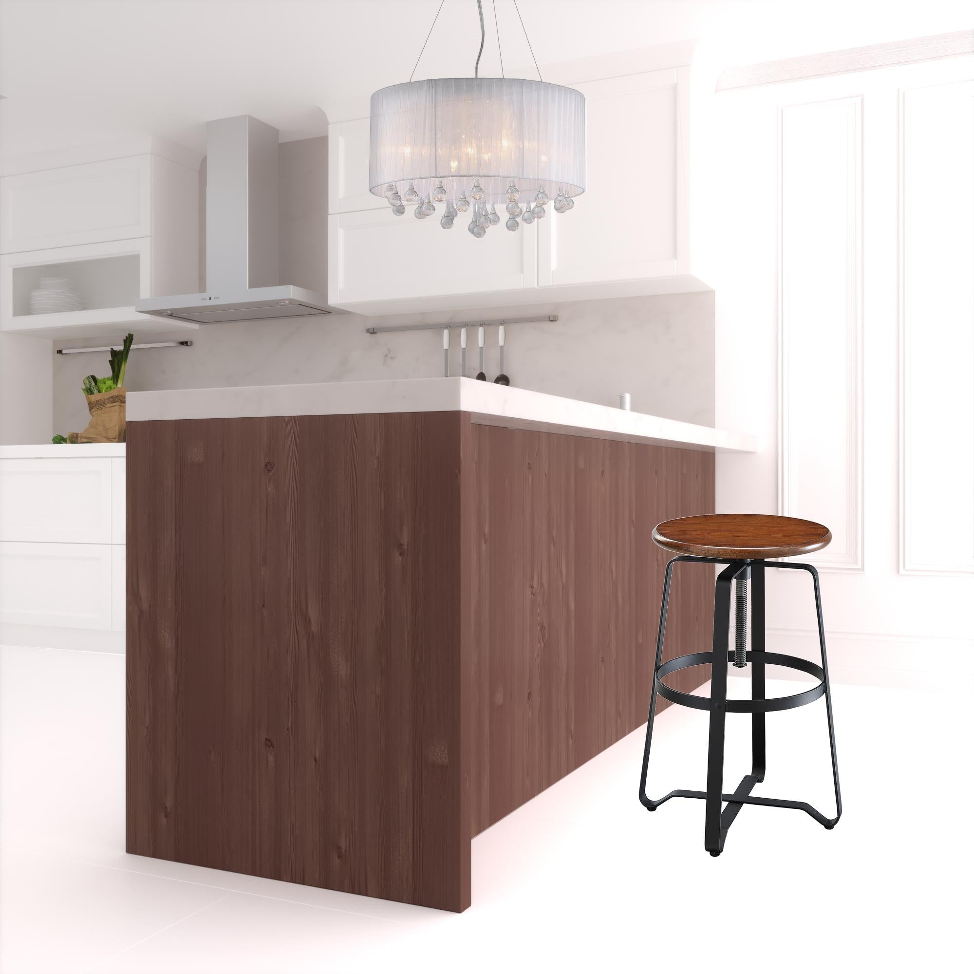 24" Chestnut And Black Steel Swivel Backless Counter Height Bar Chair-1